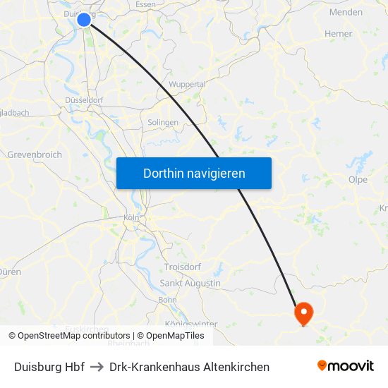 Duisburg Hbf to Drk-Krankenhaus Altenkirchen map