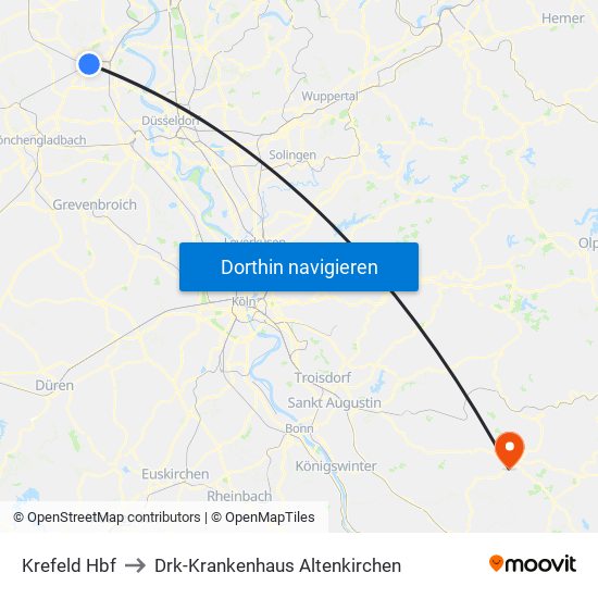 Krefeld Hbf to Drk-Krankenhaus Altenkirchen map