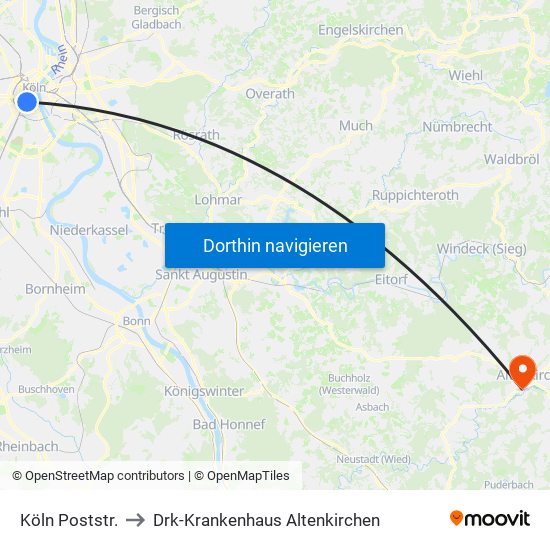 Köln Poststr. to Drk-Krankenhaus Altenkirchen map