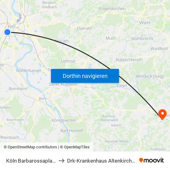 Köln Barbarossaplatz to Drk-Krankenhaus Altenkirchen map