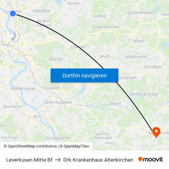 Leverkusen Mitte Bf to Drk-Krankenhaus Altenkirchen map
