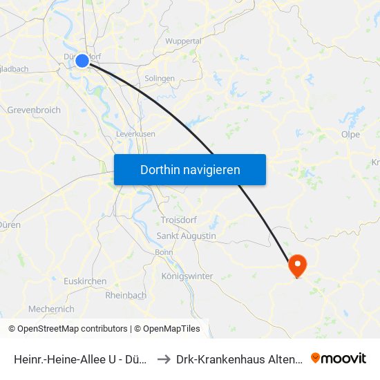 Heinr.-Heine-Allee U - Düsseldorf to Drk-Krankenhaus Altenkirchen map