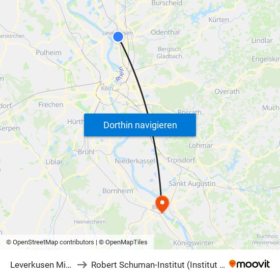 Leverkusen Mitte Bf to Robert Schuman-Institut (Institut Français) map