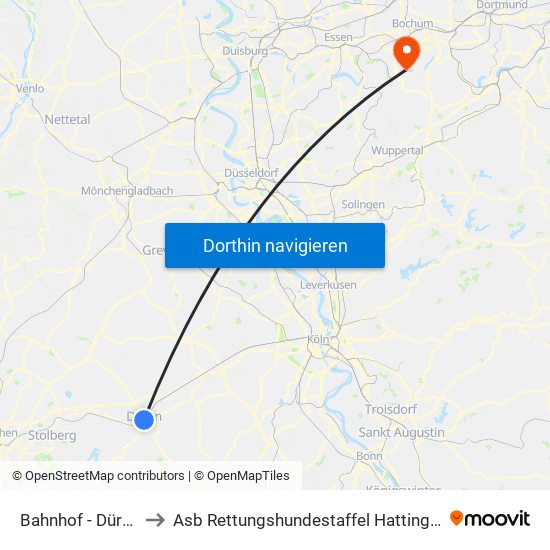 Bahnhof - Düren to Asb Rettungshundestaffel Hattingen map