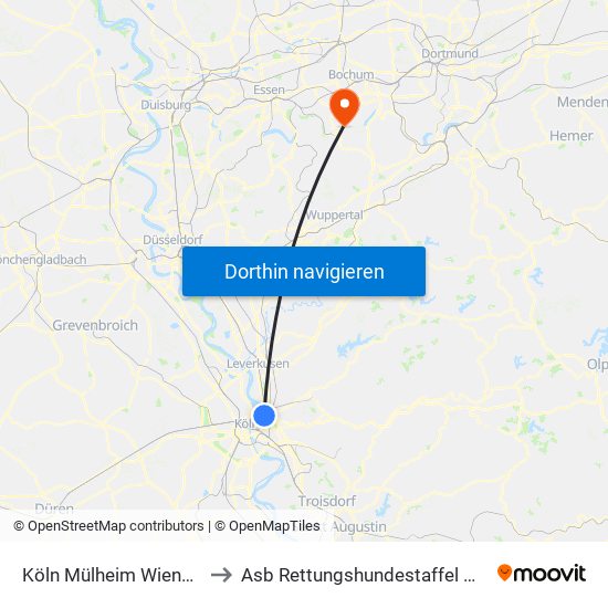Köln Mülheim Wiener Platz to Asb Rettungshundestaffel Hattingen map