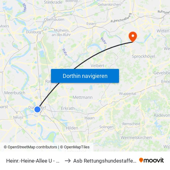 Heinr.-Heine-Allee U - Düsseldorf to Asb Rettungshundestaffel Hattingen map