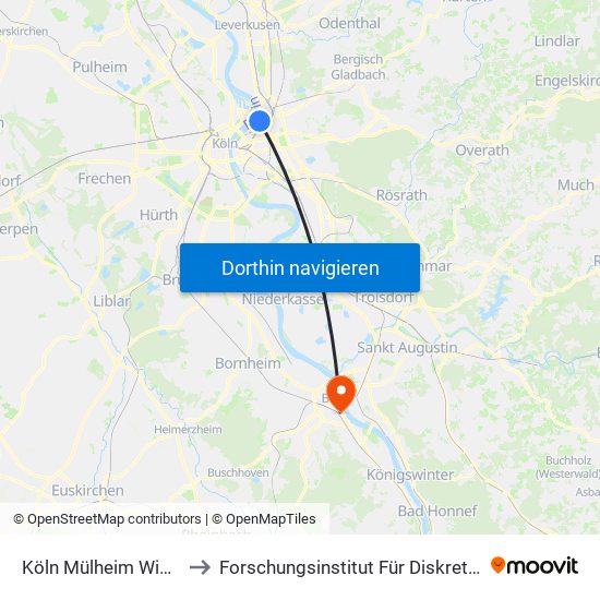 Köln Mülheim Wiener Platz to Forschungsinstitut Für Diskrete Mathematik map