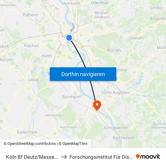 Köln Bf Deutz/Messe Lanxess Arena to Forschungsinstitut Für Diskrete Mathematik map