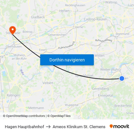 Hagen Hauptbahnhof to Ameos Klinikum St. Clemens map