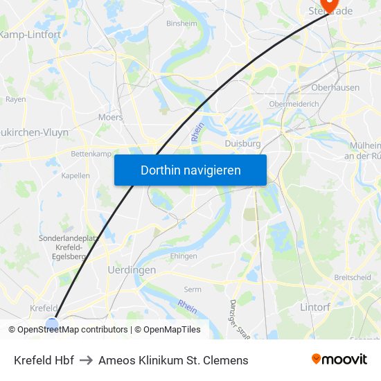 Krefeld Hbf to Ameos Klinikum St. Clemens map
