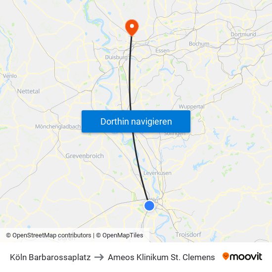 Köln Barbarossaplatz to Ameos Klinikum St. Clemens map