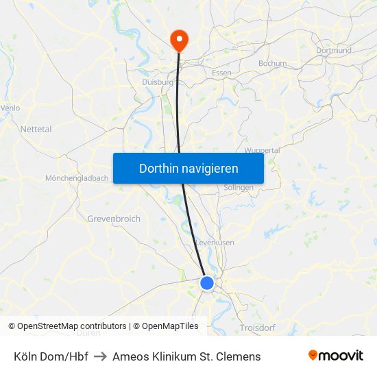 Köln Dom/Hbf to Ameos Klinikum St. Clemens map