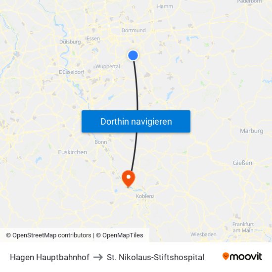 Hagen Hauptbahnhof to St. Nikolaus-Stiftshospital map