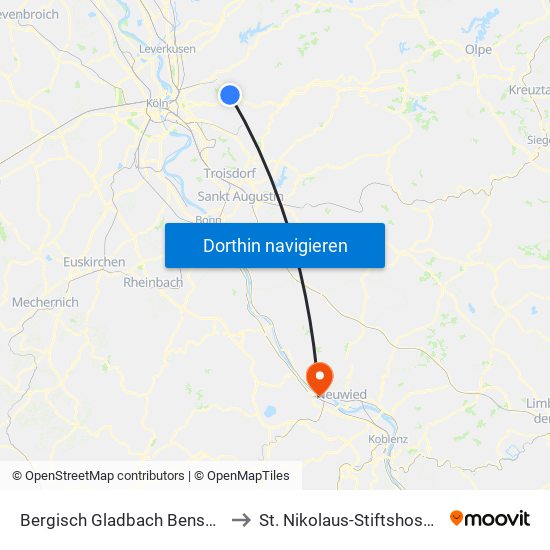 Bergisch Gladbach Bensberg to St. Nikolaus-Stiftshospital map