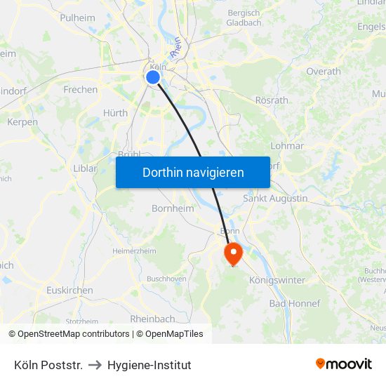 Köln Poststr. to Hygiene-Institut map