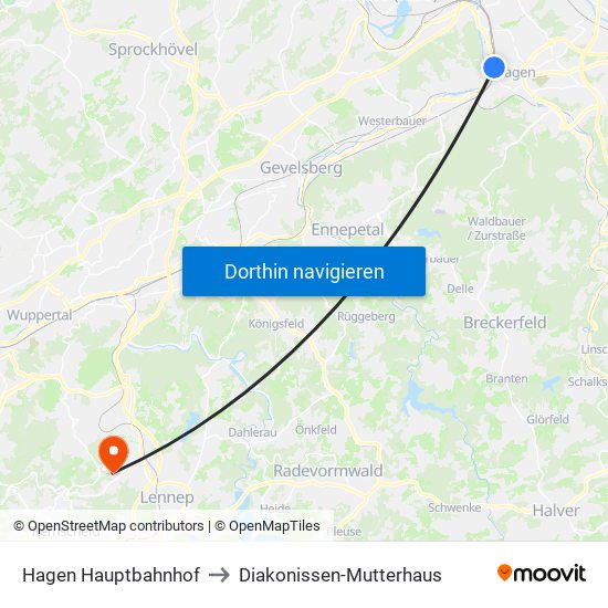 Hagen Hauptbahnhof to Diakonissen-Mutterhaus map