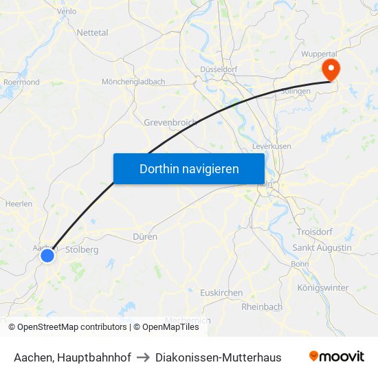 Aachen, Hauptbahnhof to Diakonissen-Mutterhaus map