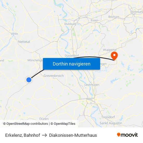 Erkelenz, Bahnhof to Diakonissen-Mutterhaus map