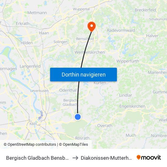 Bergisch Gladbach Bensberg to Diakonissen-Mutterhaus map