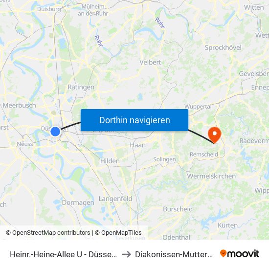 Heinr.-Heine-Allee U - Düsseldorf to Diakonissen-Mutterhaus map