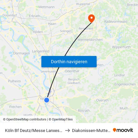 Köln Bf Deutz/Messe Lanxess Arena to Diakonissen-Mutterhaus map