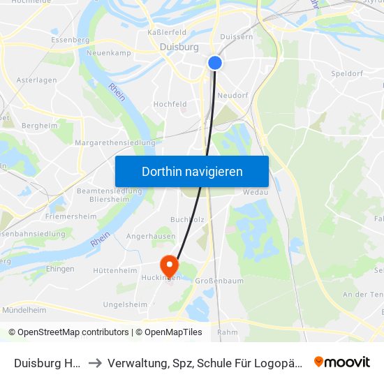 Duisburg Hbf to Verwaltung, Spz, Schule Für Logopädie map