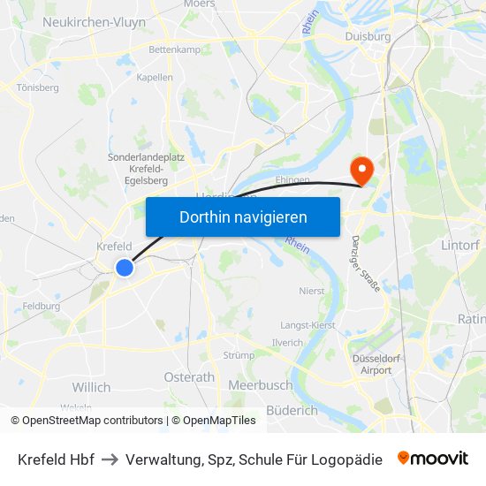 Krefeld Hbf to Verwaltung, Spz, Schule Für Logopädie map