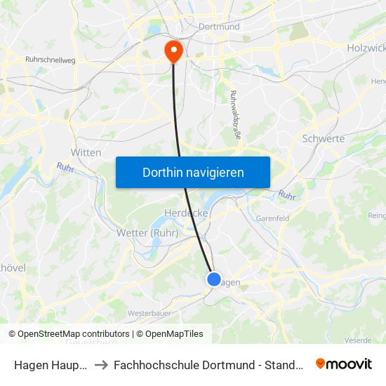 Hagen Hauptbahnhof to Fachhochschule Dortmund - Standort Emil-Figge-Straße map