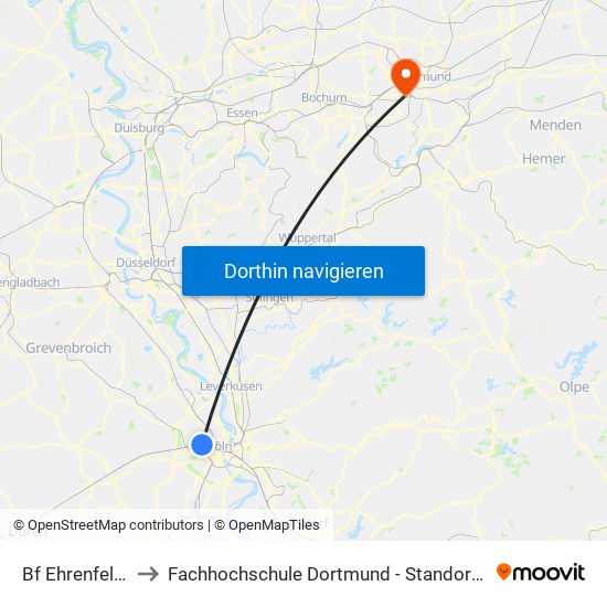 Bf Ehrenfeld - Köln to Fachhochschule Dortmund - Standort Emil-Figge-Straße map