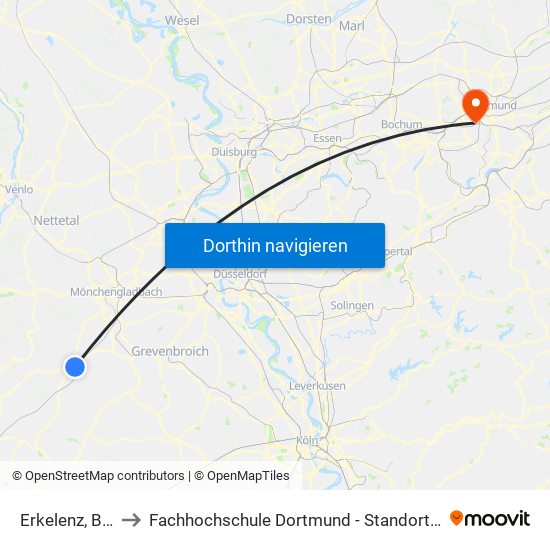 Erkelenz, Bahnhof to Fachhochschule Dortmund - Standort Emil-Figge-Straße map