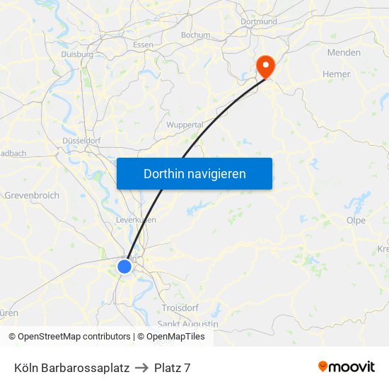 Köln Barbarossaplatz to Platz 7 map