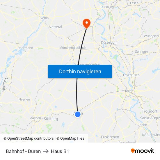 Bahnhof - Düren to Haus B1 map