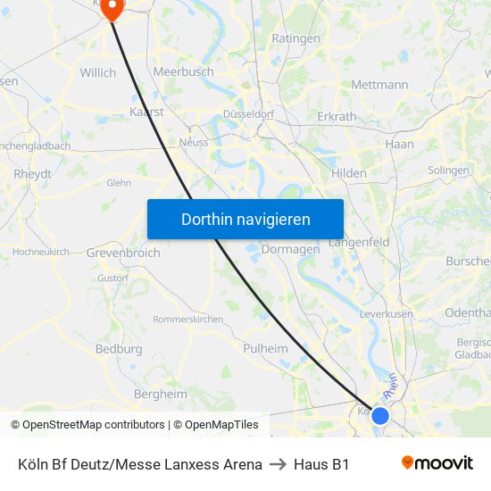 Köln Bf Deutz/Messe Lanxess Arena to Haus B1 map
