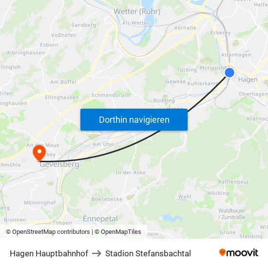 Hagen Hauptbahnhof to Stadion Stefansbachtal map