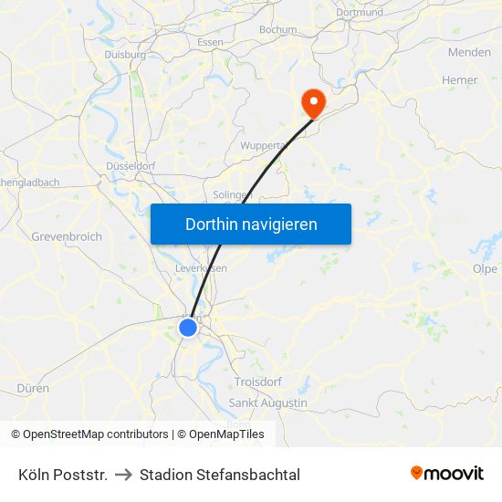 Köln Poststr. to Stadion Stefansbachtal map