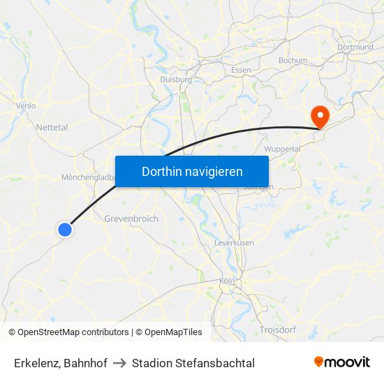 Erkelenz, Bahnhof to Stadion Stefansbachtal map