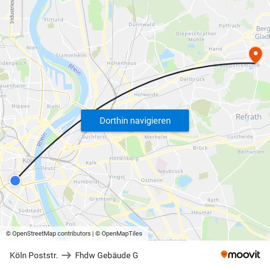 Köln Poststr. to Fhdw Gebäude G map