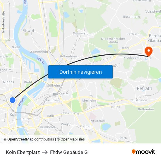 Köln Ebertplatz to Fhdw Gebäude G map