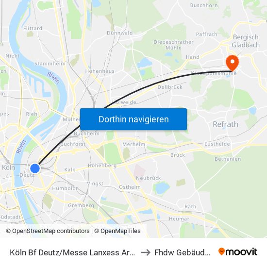 Köln Bf Deutz/Messe Lanxess Arena to Fhdw Gebäude G map
