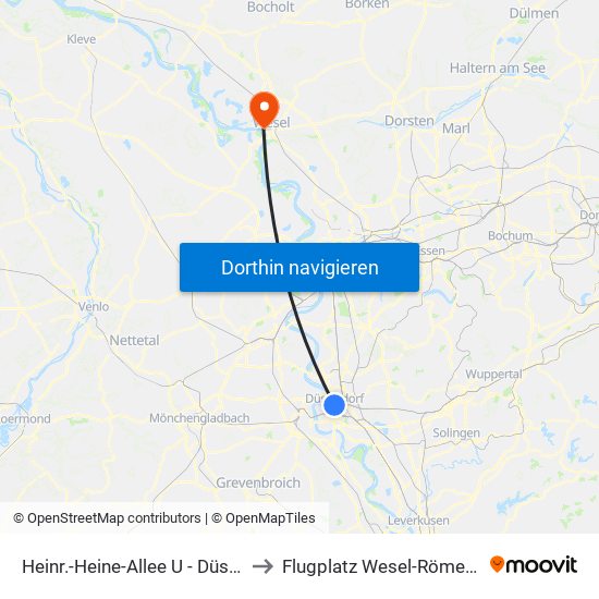 Heinr.-Heine-Allee U - Düsseldorf to Flugplatz Wesel-Römerwardt map