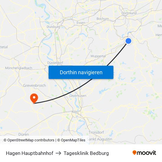 Hagen Hauptbahnhof to Tagesklinik Bedburg map