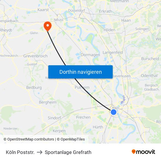 Köln Poststr. to Sportanlage Grefrath map