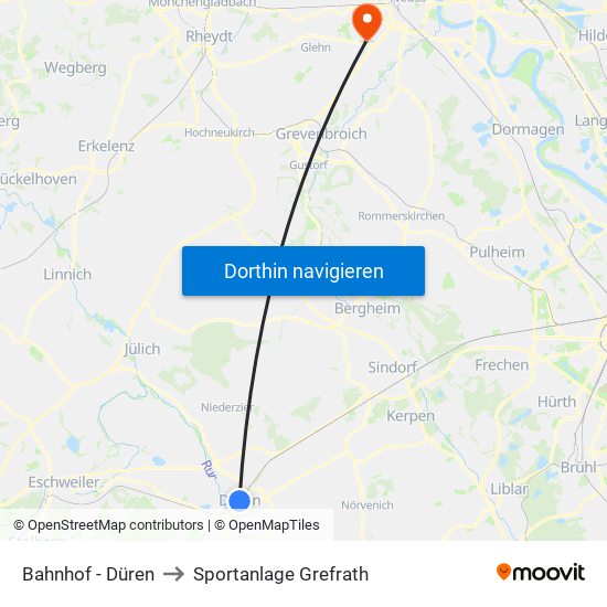 Bahnhof - Düren to Sportanlage Grefrath map