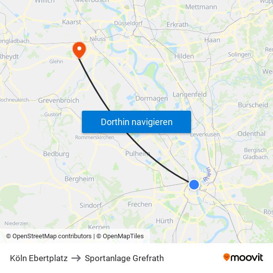 Köln Ebertplatz to Sportanlage Grefrath map