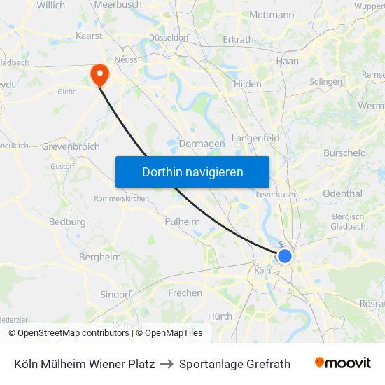 Köln Mülheim Wiener Platz to Sportanlage Grefrath map