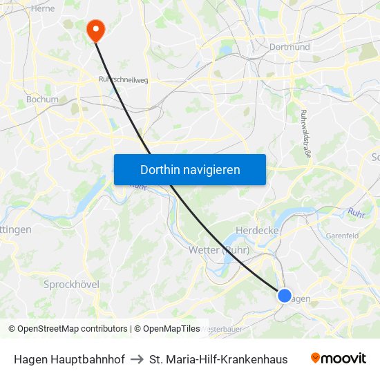 Hagen Hauptbahnhof to St. Maria-Hilf-Krankenhaus map