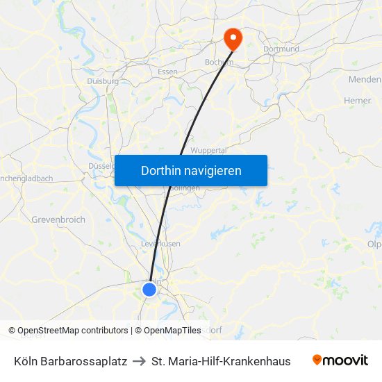 Köln Barbarossaplatz to St. Maria-Hilf-Krankenhaus map