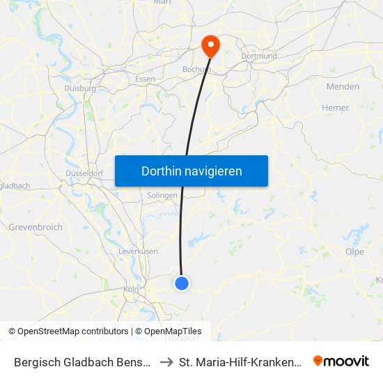 Bergisch Gladbach Bensberg to St. Maria-Hilf-Krankenhaus map