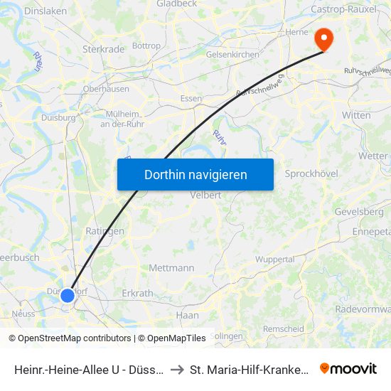 Heinr.-Heine-Allee U - Düsseldorf to St. Maria-Hilf-Krankenhaus map