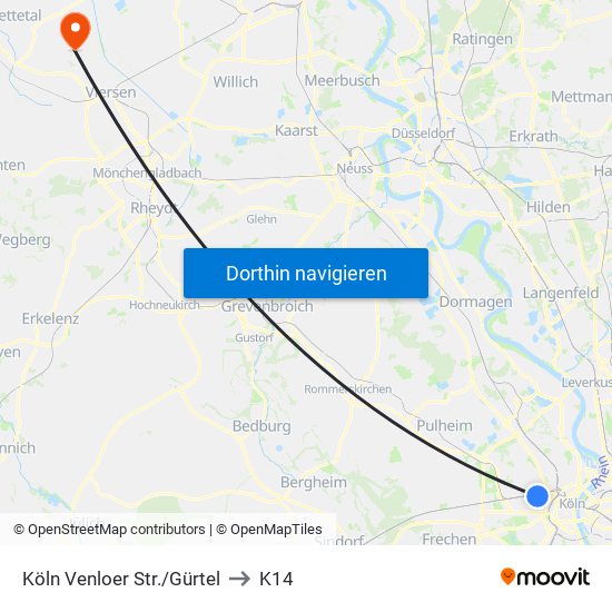 Köln Venloer Str./Gürtel to K14 map